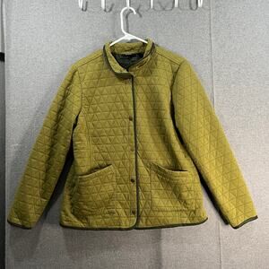 Susan Graver Weekend Quilted Knit Snap Front Mock Neck Jacket Green Size Medium